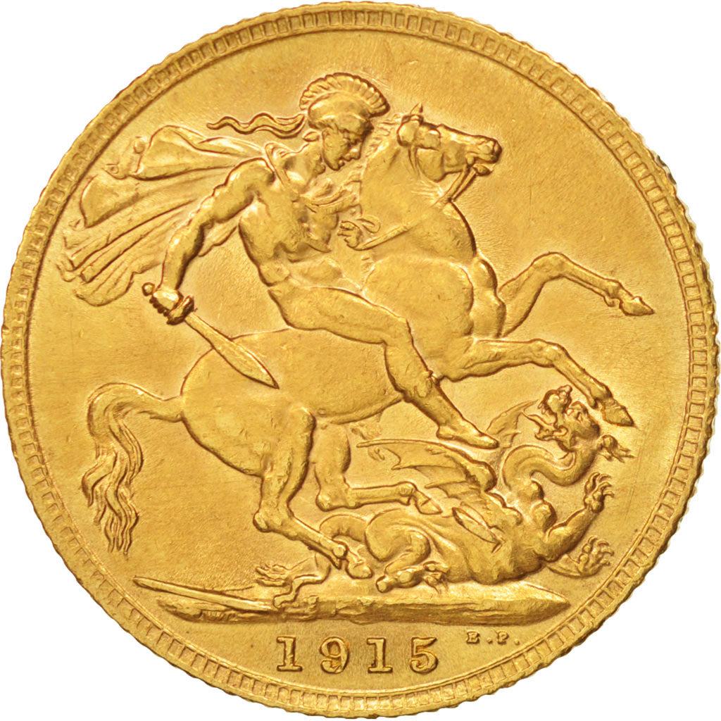 Great Britain, George V, Sovereign, 1915, AU(55-58), Gold, KM:820
