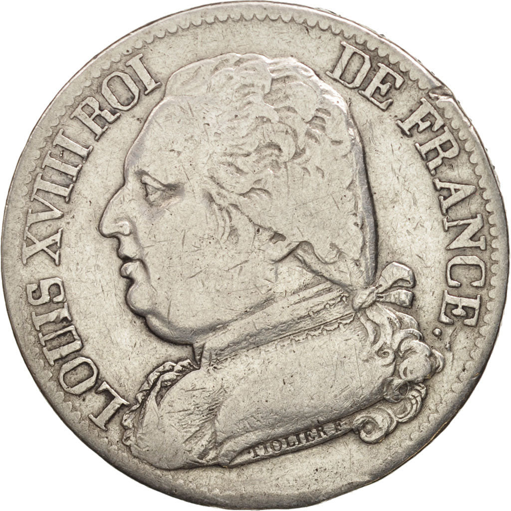 France, Louis XVIII, 5 Francs, 1814, Toulouse,VF(20-25),Silver,KM 702.9