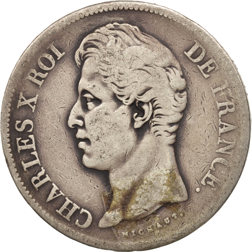 Coin, France, Charles X, 5 Francs, 1828, Lyon, VF(20-25), Silver, KM:728.4