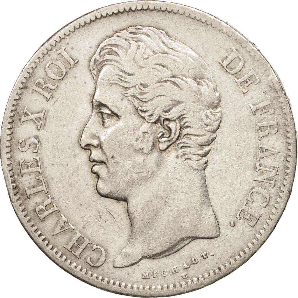 Coin, France, Charles X, 5 Francs, 1828, Lyon, VF(30-35), Silver, KM:728.4