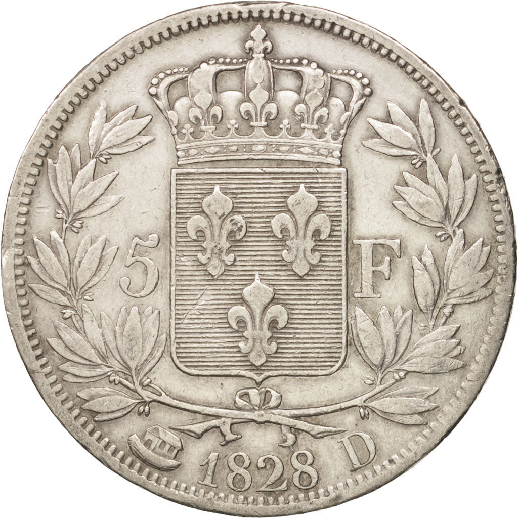 Coin, France, Charles X, 5 Francs, 1828, Lyon, VF(30-35), Silver, KM:728.4