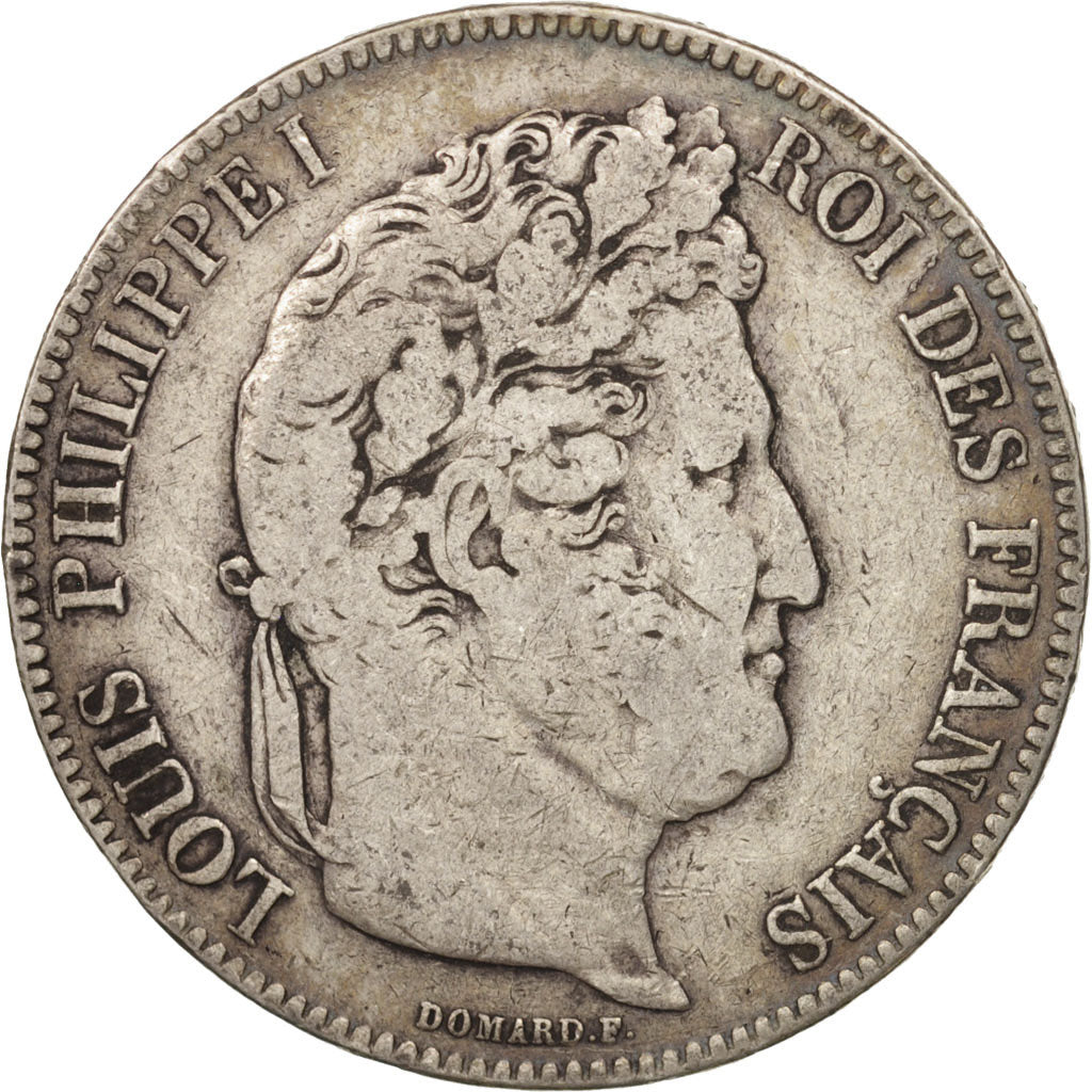 Moneda, Francia, Louis-Philippe, 5 Francs, 1843, Lille, BC+, Plata, KM:749.13