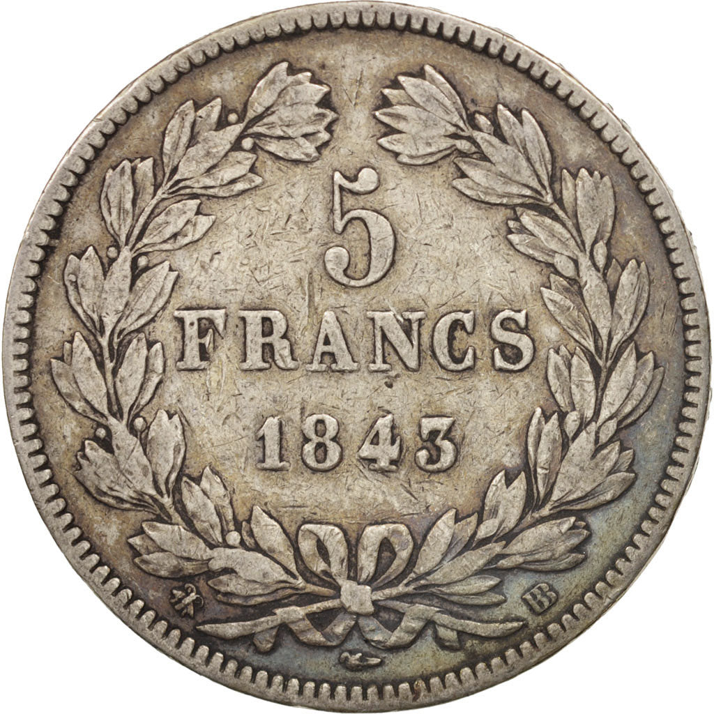 Moneda, Francia, Louis-Philippe, 5 Francs, 1843, Lille, BC+, Plata, KM:749.13