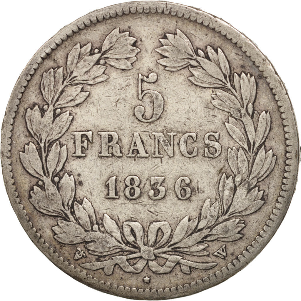 Coin, France, Louis-Philippe, 5 Francs, 1836, Lille, VF(30-35), Silver
