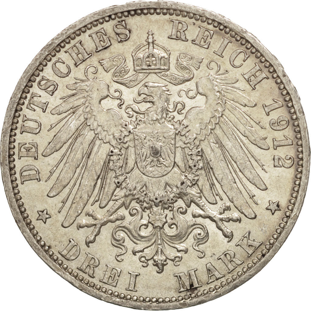 Coin, German States, PRUSSIA, Wilhelm II, 3 Mark, 1912, Berlin, AU(55-58)