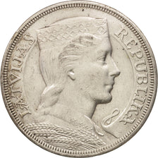 Latvia, 5 Lati, 1929, AU(50-53), Silver, KM:9