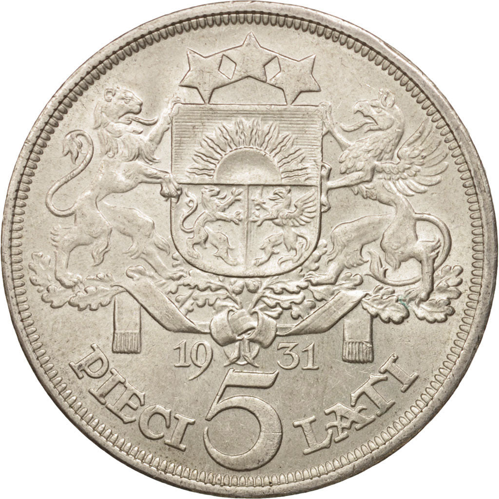 Latvia, 5 Lati, 1931, AU(50-53), Silver, KM:9