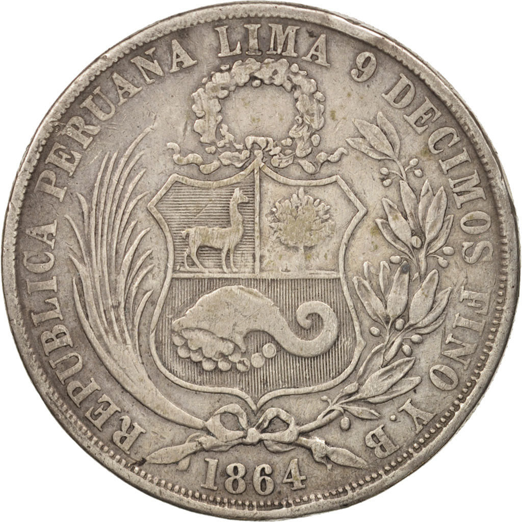 Peru, SOUTH PERU, Sol, 1864, Lima, VF(30-35), Silver, KM:196.1