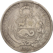 Peru, SOUTH PERU, Sol, 1864, Lima, VF(30-35), Silver, KM:196.1