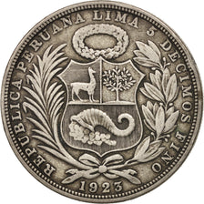 Peru, Sol, 1923, Philadelphia, VF(30-35), Silver, KM:218.1