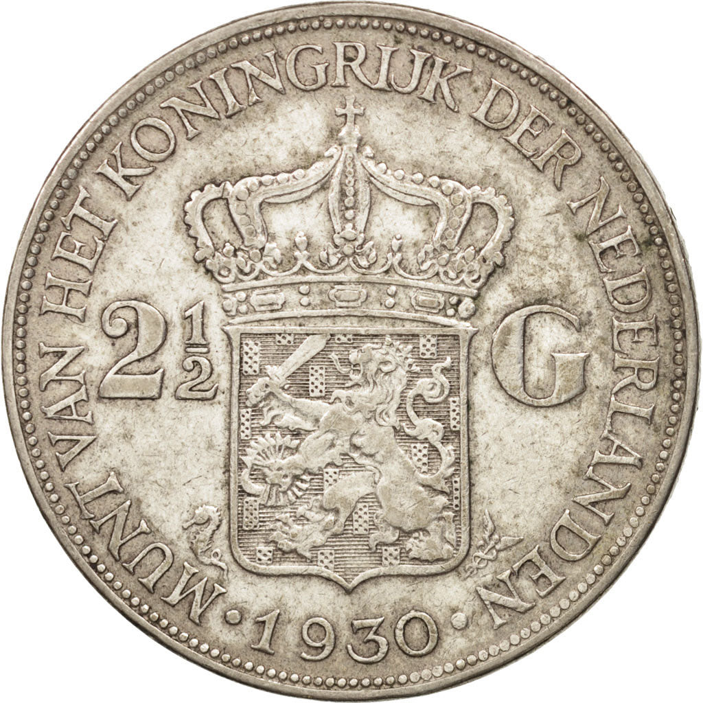 Coin, Netherlands, Wilhelmina I, 2-1/2 Gulden, 1930, EF(40-45), Silver, KM:165
