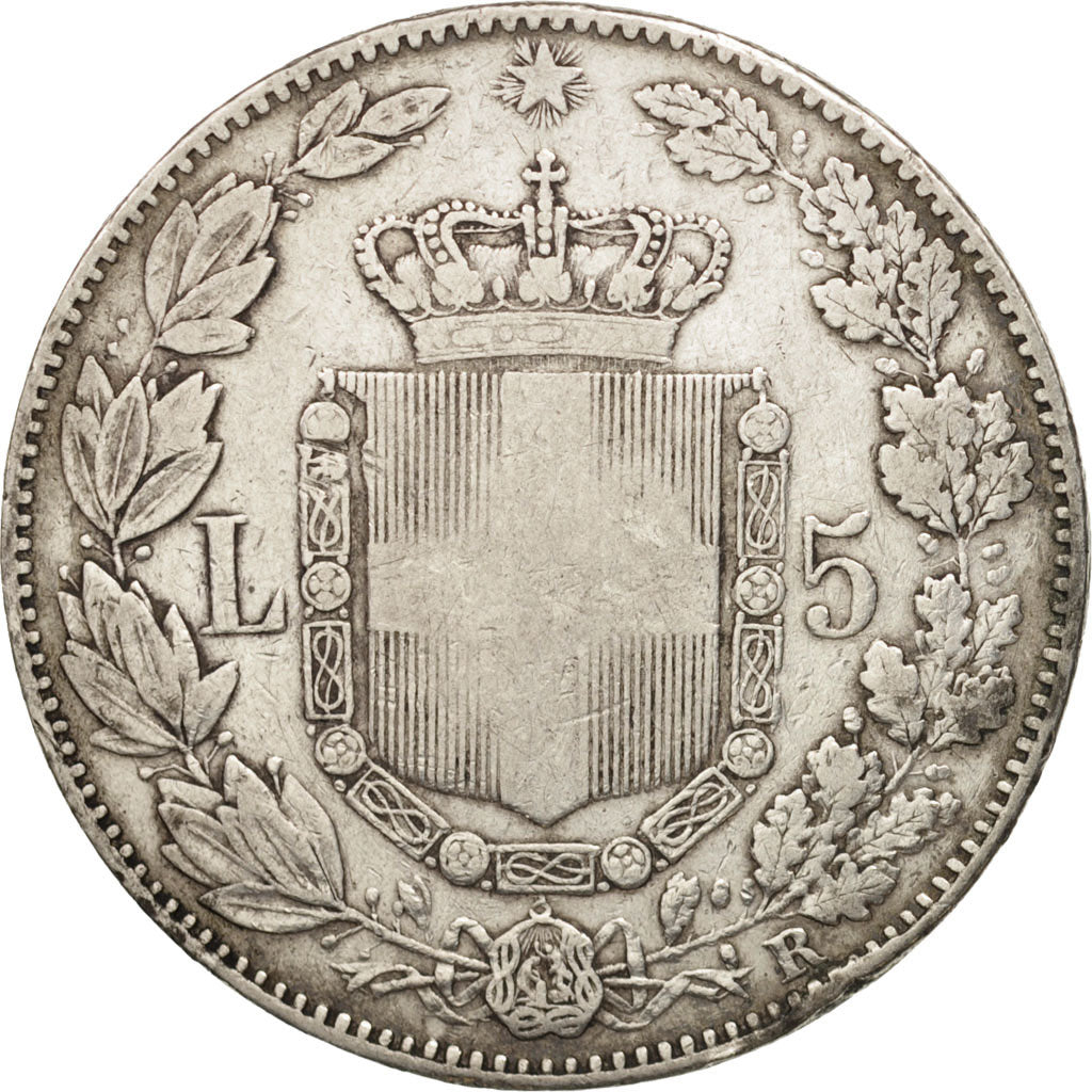 Coin, Italy, Umberto I, 5 Lire, 1879, Rome, VF(30-35), Silver, KM:20