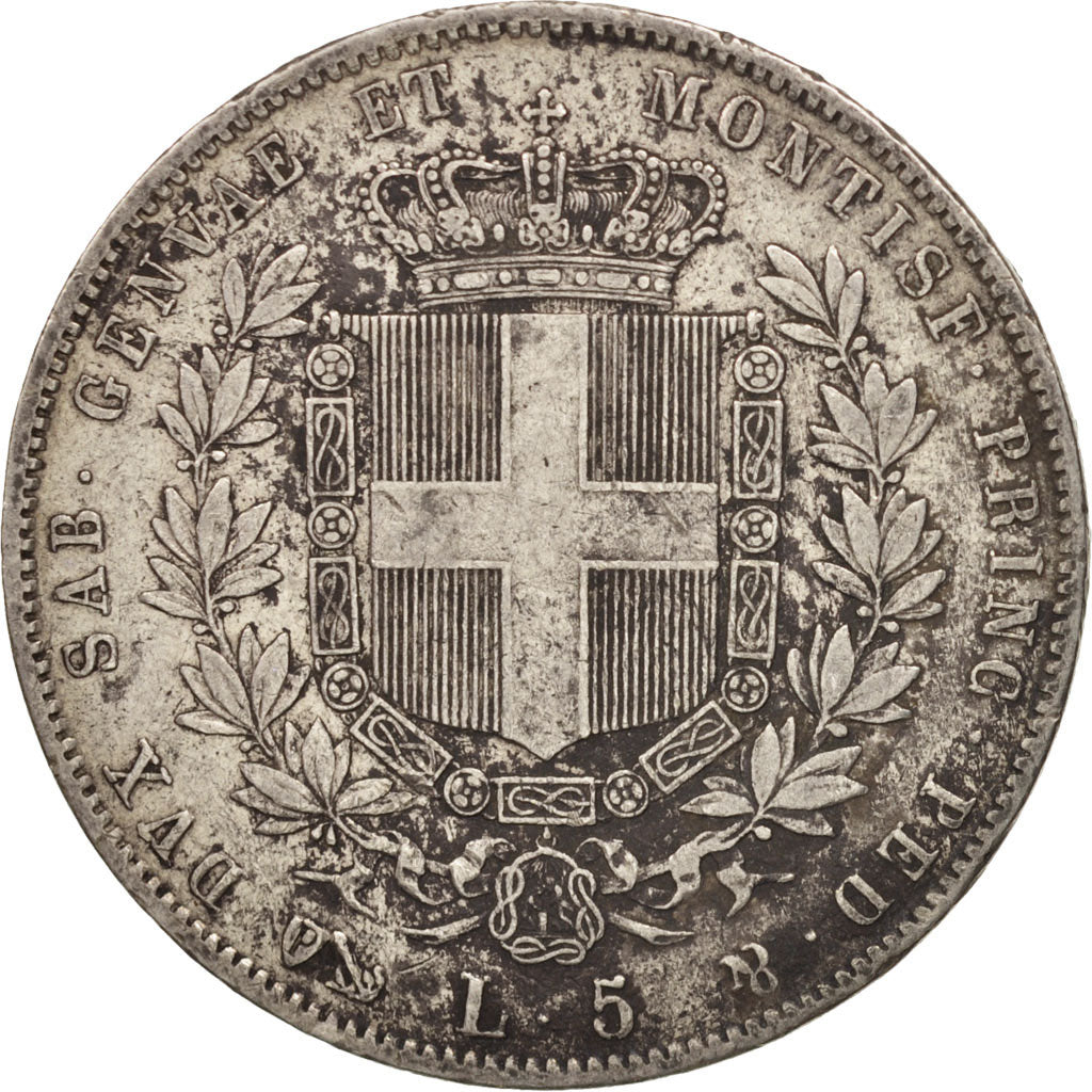 SARDINIA,Vittorio Emanuele II,5 Lire,1854,Genoa,EF(40-45),KM 144.2