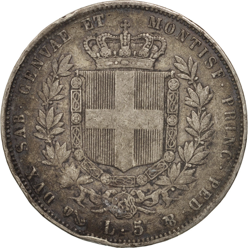 SARDINIA, Vittorio Emanuele II, 5 Lire, 1853,Genoa,VF(20-25),KM 144.2