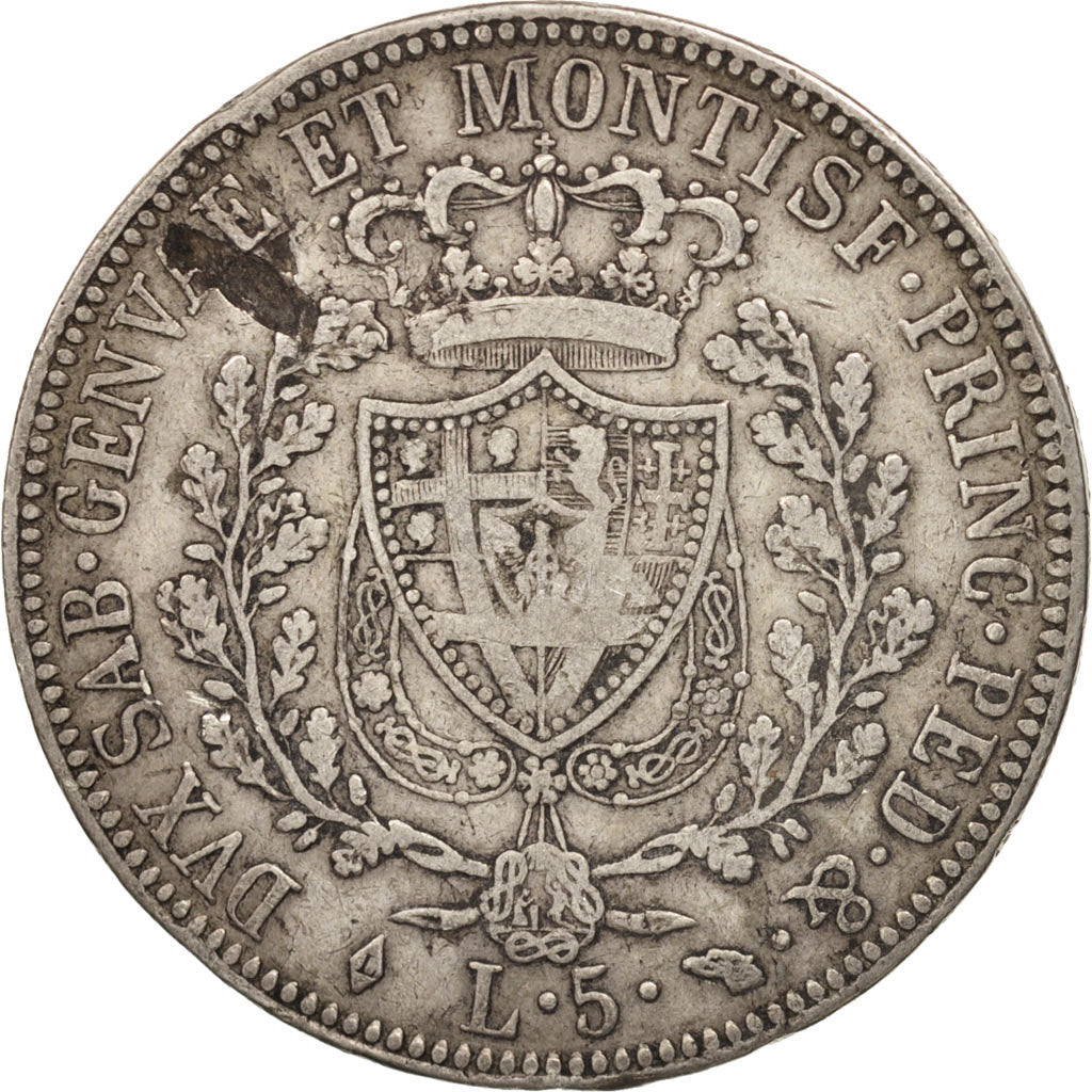 SARDINIA, Carlo Felice, 5 Lire, 1826, Genoa, VF(30-35), Silver,KM 116.2