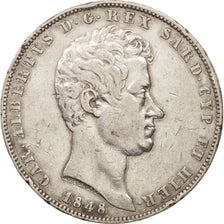 SARDINIA, Carlo Alberto, 5 Lire, 1848, Genoa, EF(40-45), Silver,KM 130.2