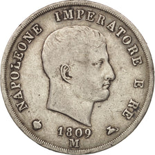 KINGDOM OF NAPOLEON, 5 Lire, 1809, Milan, S+, Silber, KM:10.4