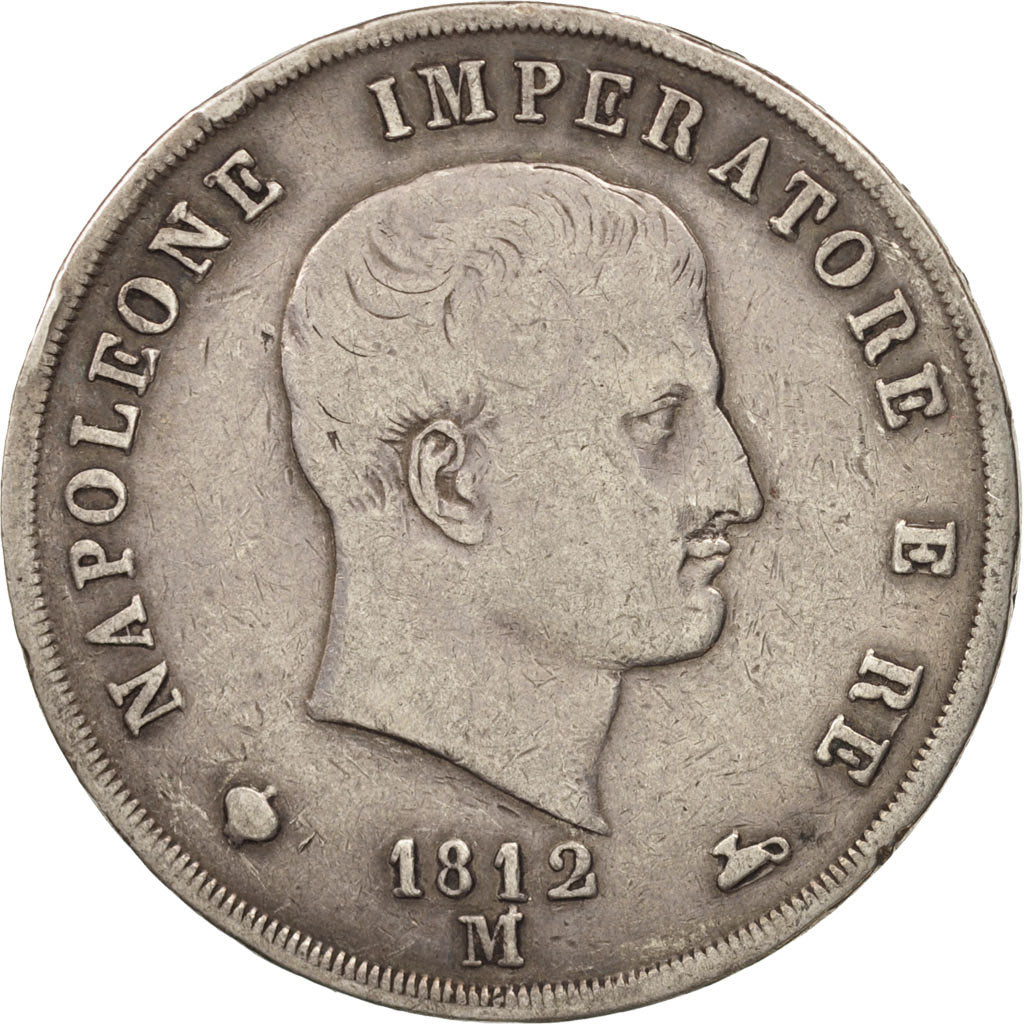 KINGDOM OF NAPOLEON, 5 Lire, 1812, Milan, MB+, Argento, KM:10.4