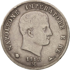 KINGDOM OF NAPOLEON, 5 Lire, 1812, Milan, MB+, Argento, KM:10.4