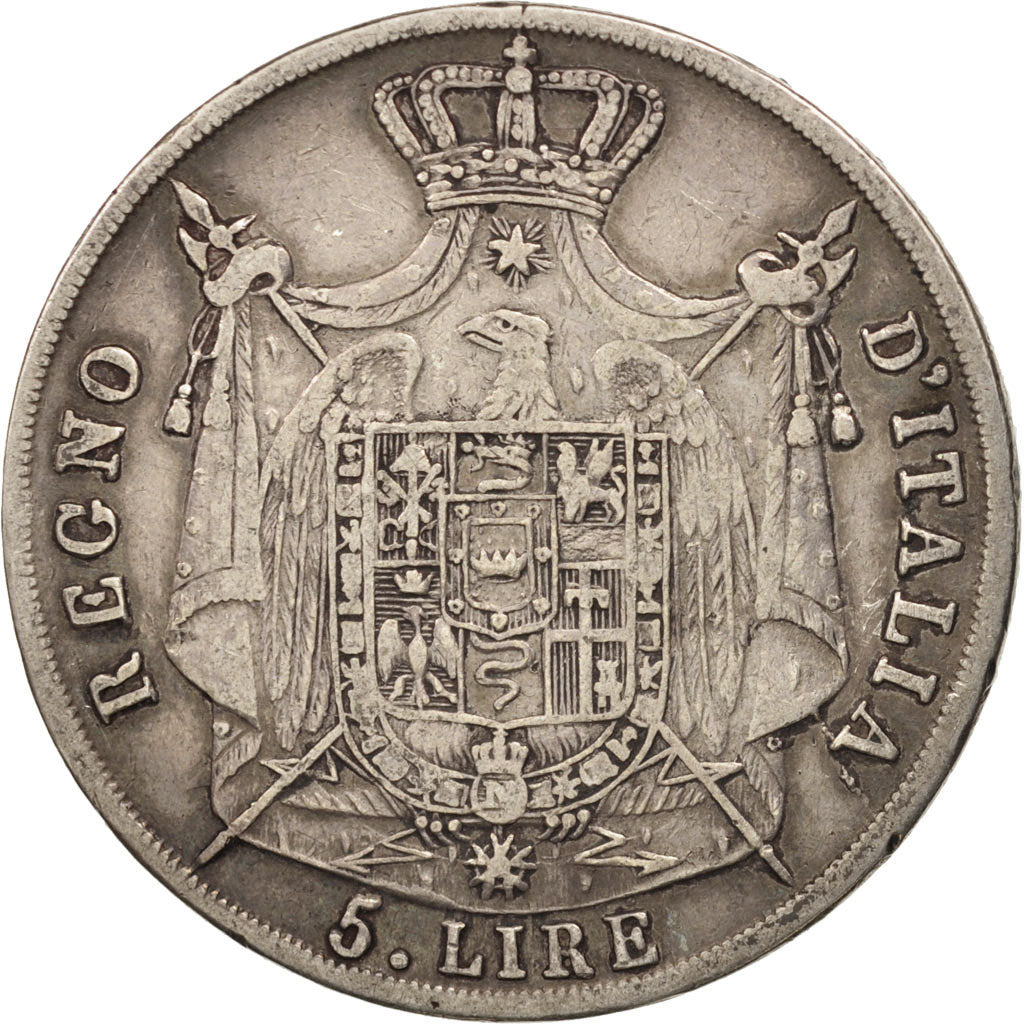 KINGDOM OF NAPOLEON, 5 Lire, 1812, Milan, MB+, Argento, KM:10.4
