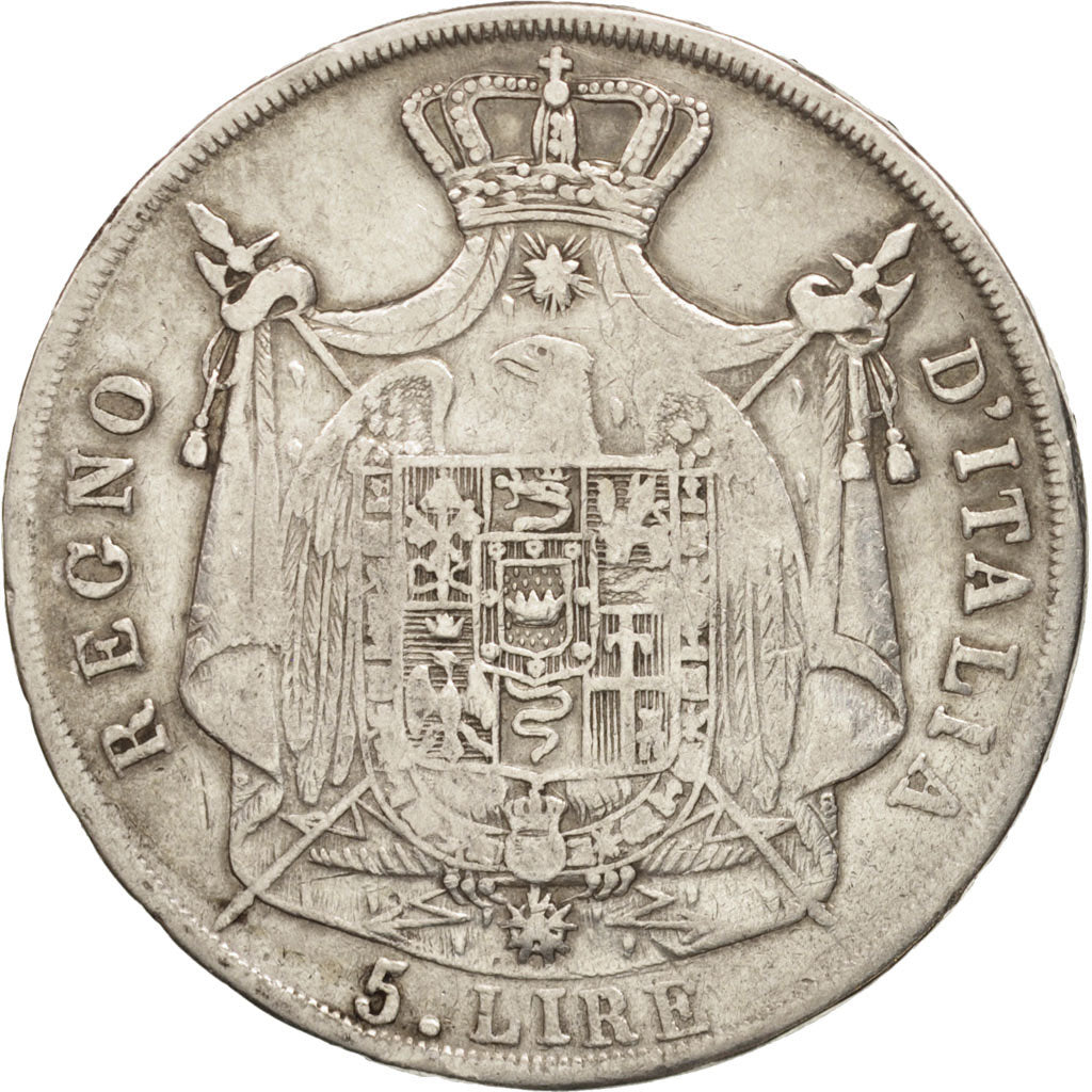 KINGDOM OF NAPOLEON, 5 Lire, 1812, Milan, TB+, Argent, KM:10.4