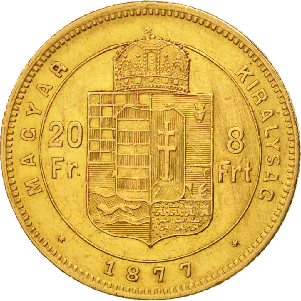 Hungary,Franz Joseph I,8 Forint 20 Francs,1877,AU(55-58),KM 455.1