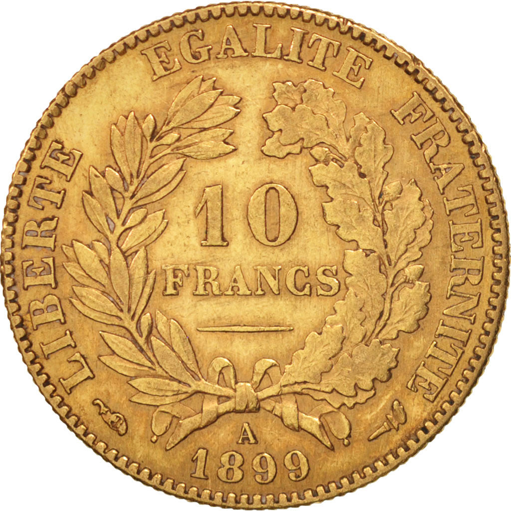 France,Cérès,10 Francs,1899,Paris,AU(50-53),Gold,KM:830,Gadoury:1016