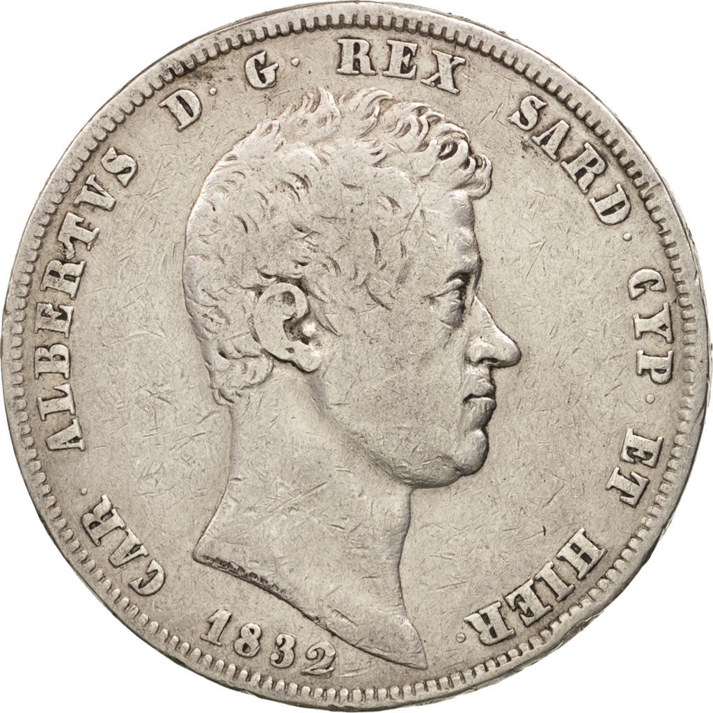 ITALIAN STATES,Carlo Alberto,5 Lire,1832,Genoa,VF(30-35),KM 130.2