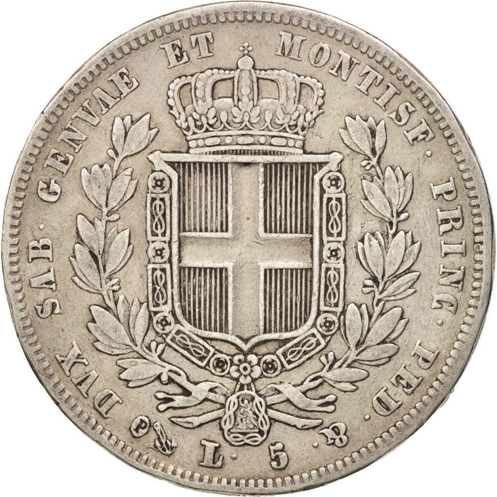 ITALIAN STATES,Carlo Alberto,5 Lire,1832,Genoa,VF(30-35),KM 130.2