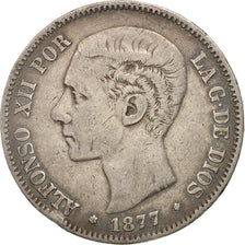 Spain, Alfonso XII, 5 Pesetas, 1877, Madrid, EF(40-45), Silver, KM:676