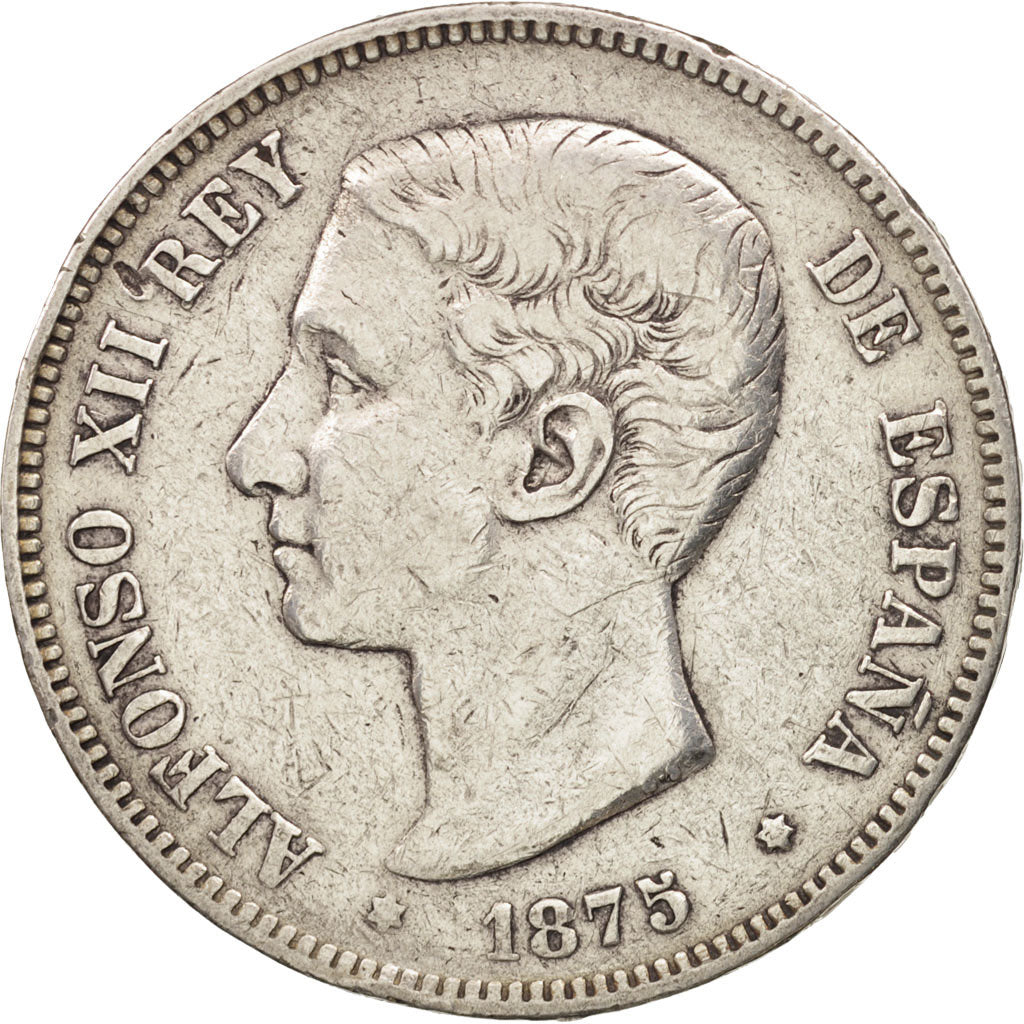 Spain, Alfonso XII, 5 Pesetas, 1875, Madrid, EF(40-45), Silver, KM:671