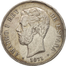 Spain, Amadeao I, 5 Pesetas, 1871, Madrid, EF(40-45), Silver, KM:666