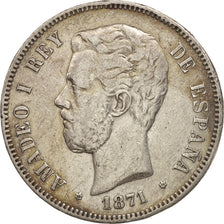 Espagne, Amadeao I, 5 Pesetas, 1871, Madrid, TTB, Argent, KM:666
