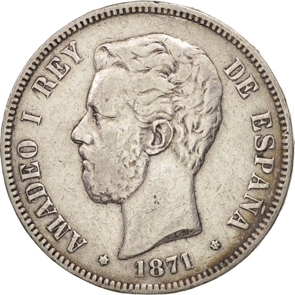 Spain, Amadeao I, 5 Pesetas, 1871, Madrid, VF(30-35), Silver, KM:666