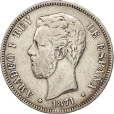 Spain, Amadeao I, 5 Pesetas, 1871, Madrid, VF(30-35), Silver, KM:666