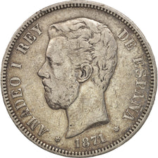 Spain, Amadeao I, 5 Pesetas, 1871, Madrid, VF(30-35), Silver, KM:666