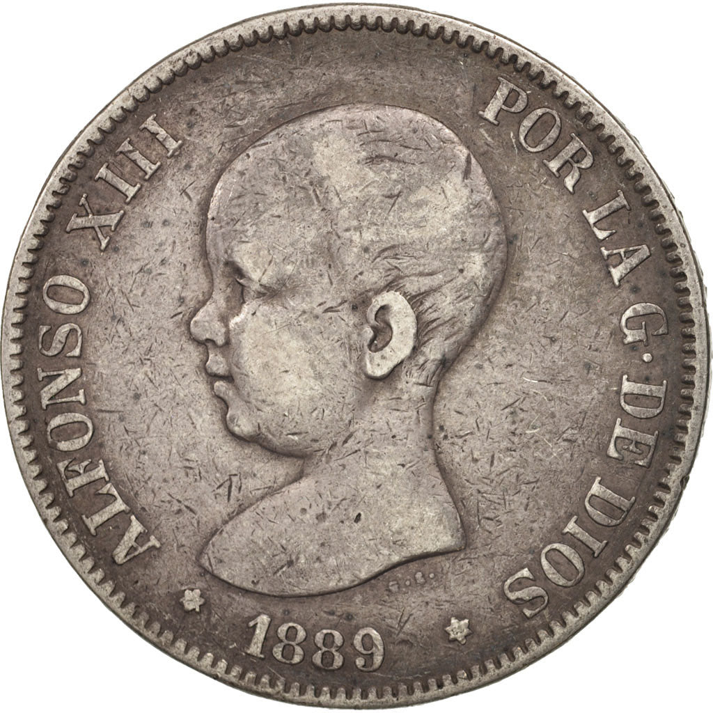Spain, Alfonso XIII, 5 Pesetas, 1889, Madrid, VF(30-35), Silver, KM:689