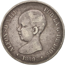 Spain, Alfonso XIII, 5 Pesetas, 1889, Madrid, VF(30-35), Silver, KM:689