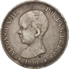 Spain, Alfonso XIII, 5 Pesetas, 1890, Madrid, VF(30-35), Silver, KM:689
