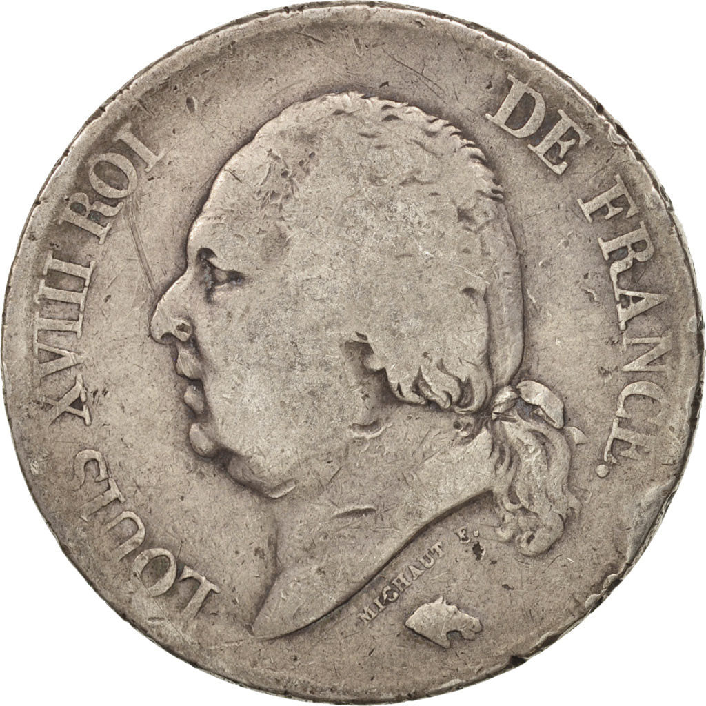 France, Louis XVIII,5 Francs, 1822, Lille, F(12-15), Silver,KM 711.13
