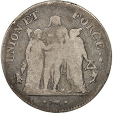France, Union et Force, 5 Francs, 1796, Paris, VF(20-25), Silver, KM:639.1