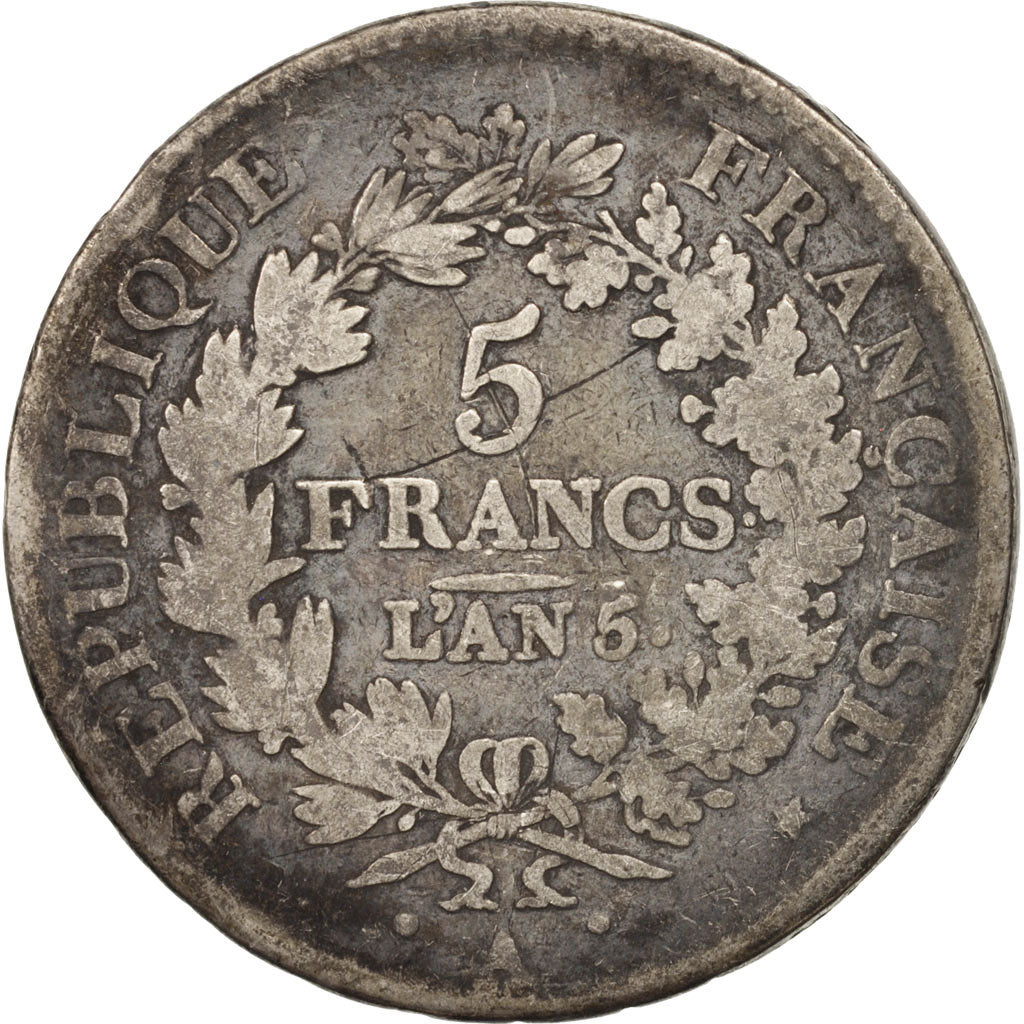 France, Union et Force, 5 Francs, 1796, Paris, VF(20-25), Silver, KM:639.1