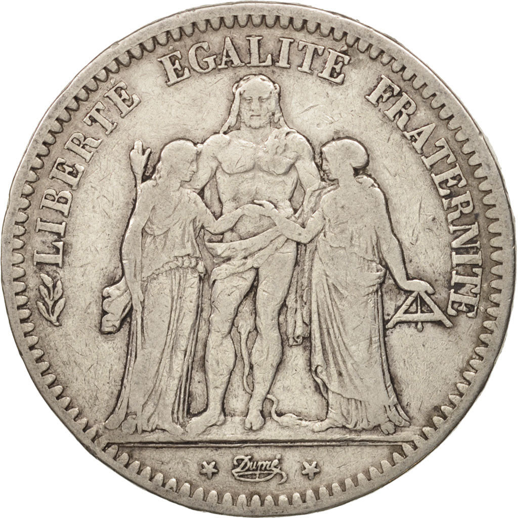 Moneta, Francia, Hercule, 5 Francs, 1848, Bordeaux, MB+, Argento, KM:756.4