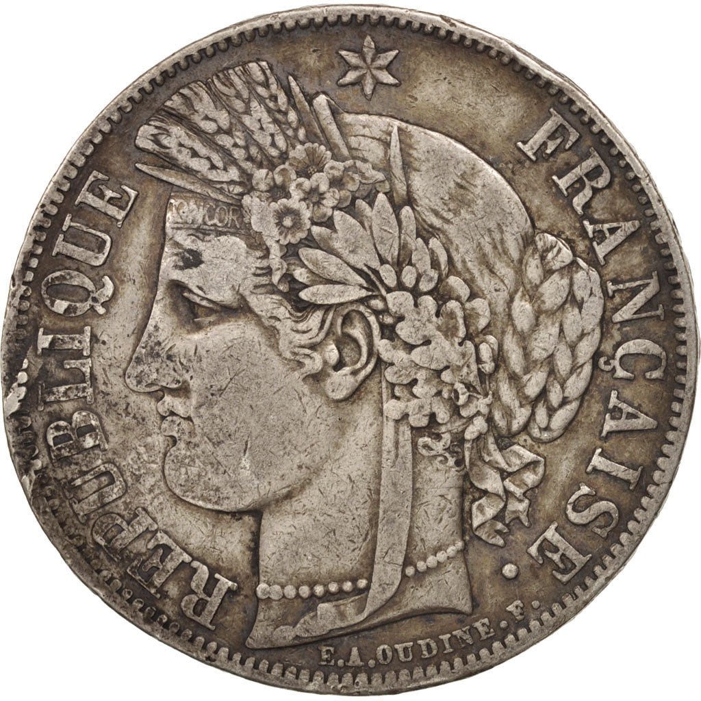 Coin, France, Cérès, 5 Francs, 1850, Bordeaux, VF(30-35), Silver, KM:761.3