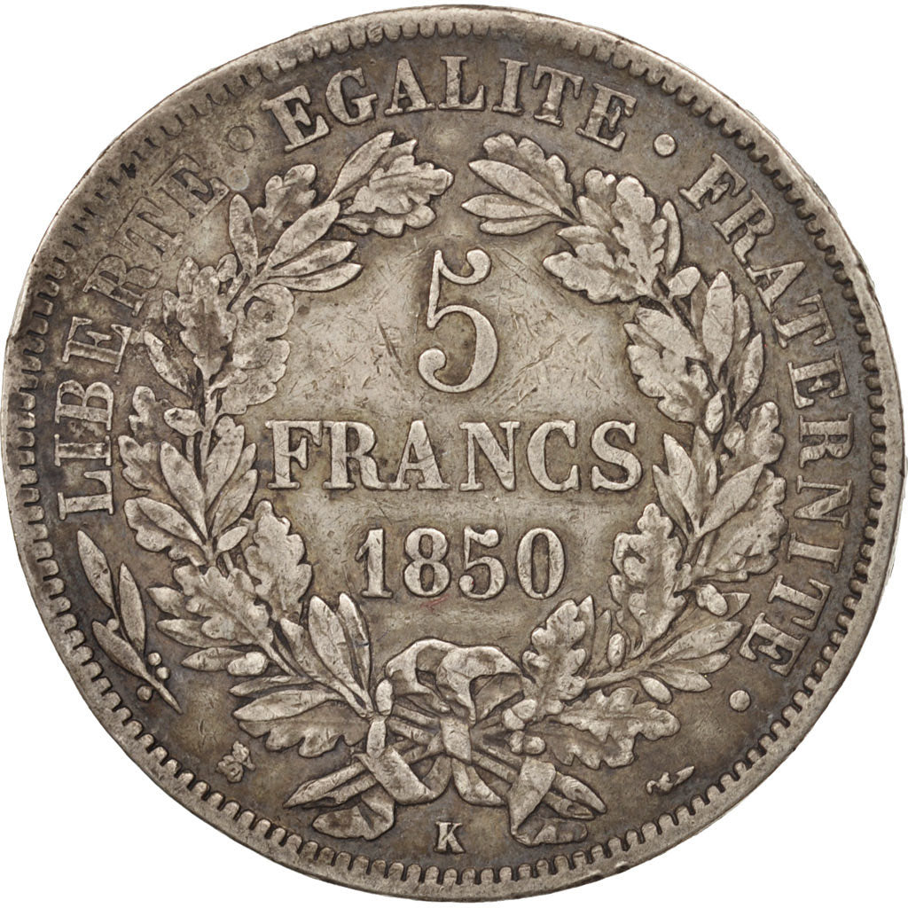 Coin, France, Cérès, 5 Francs, 1850, Bordeaux, VF(30-35), Silver, KM:761.3
