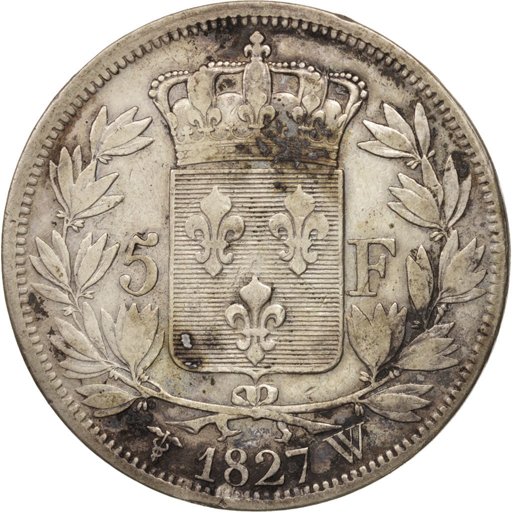 Coin, France, Charles X, 5 Francs, 1827, Lille, VF(20-25), Silver, KM:728.13