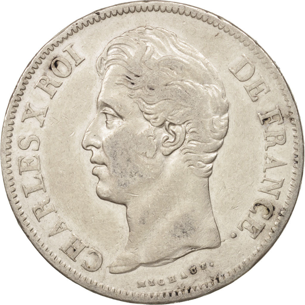 Moneta, Francia, Charles X, 5 Francs, 1828, Lyon, BB, Argento, KM:728.4