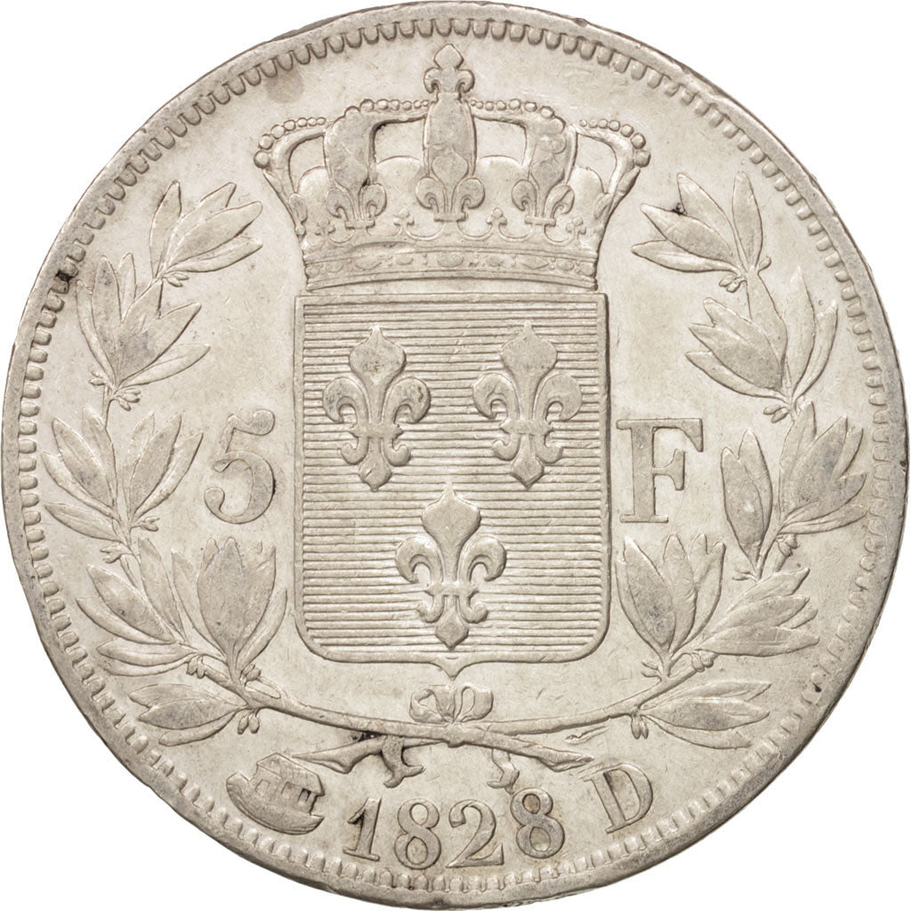 Moneta, Francia, Charles X, 5 Francs, 1828, Lyon, BB, Argento, KM:728.4