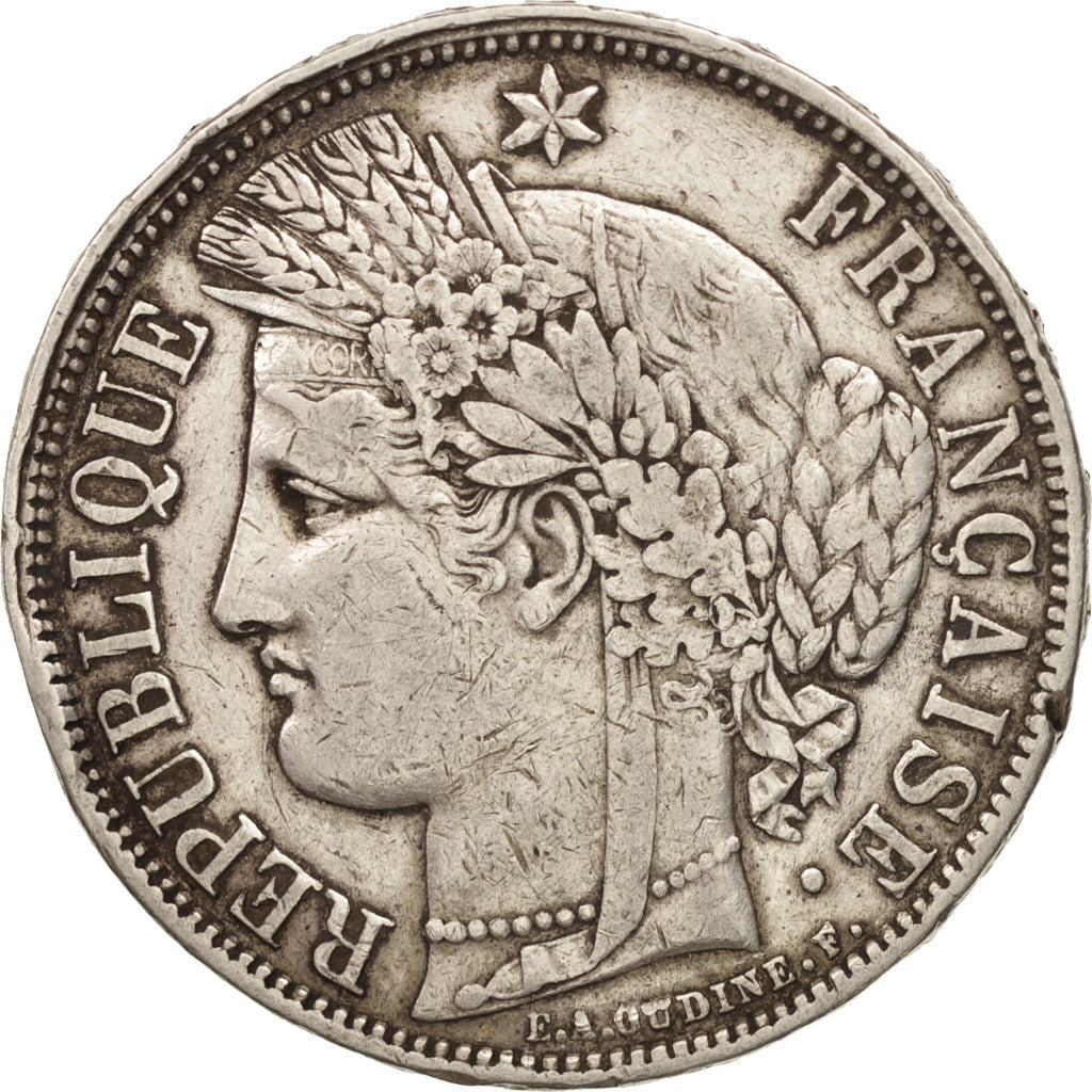 Munten, Frankrijk, Cérès, 5 Francs, 1870, Bordeaux, FR+, Zilver, KM:818.2