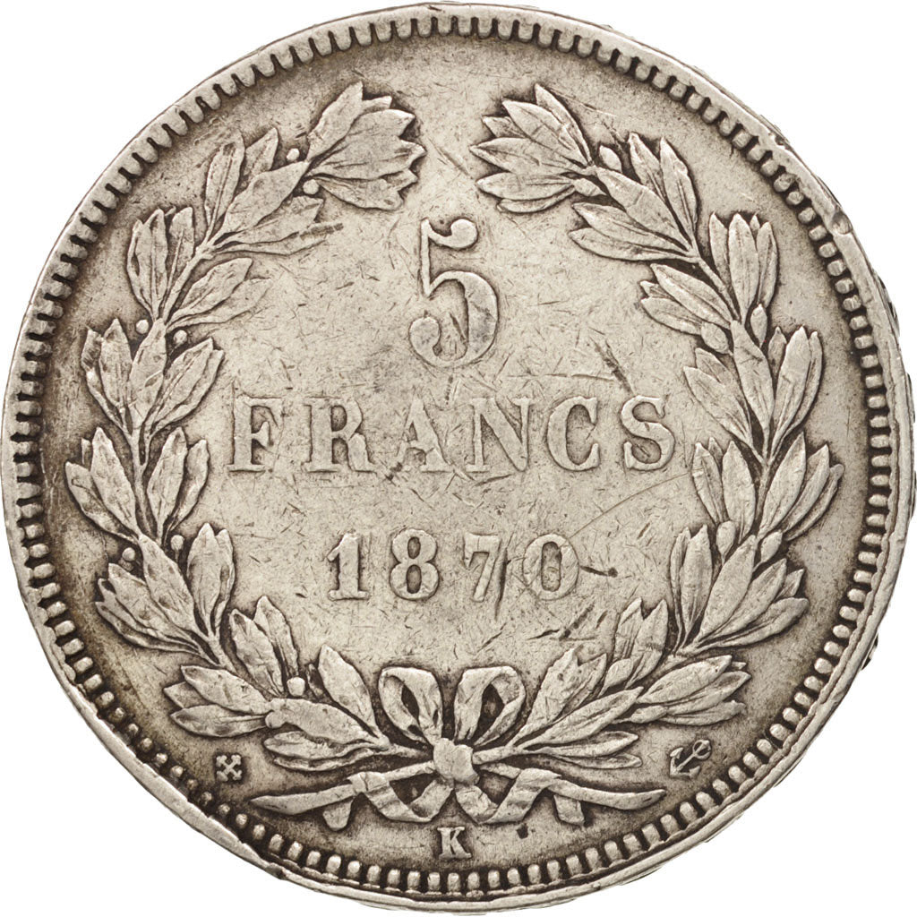 Munten, Frankrijk, Cérès, 5 Francs, 1870, Bordeaux, FR+, Zilver, KM:818.2